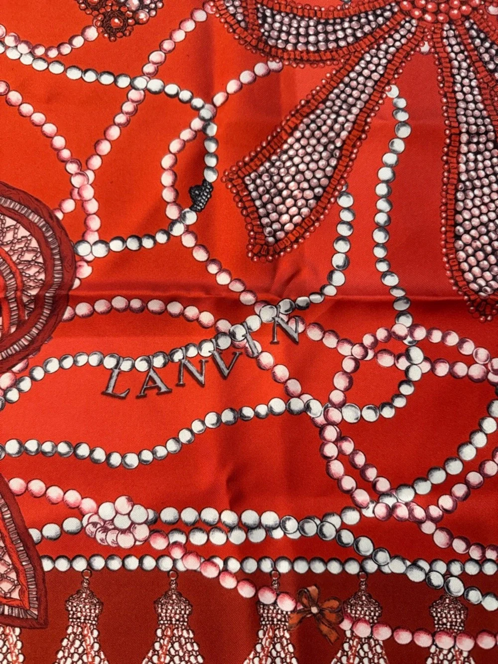Lanvin Red Bow Pattern Silk Scarf 87cm x 89cm